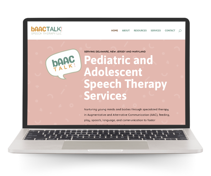 A mockup of baacTalk! Speech Therapy's homepage on a macbook